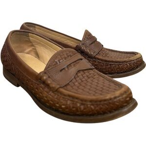 J.Crew‎ Winona Woven Leather Penny Loafers – Women’s Size 8 – Cognac Brown